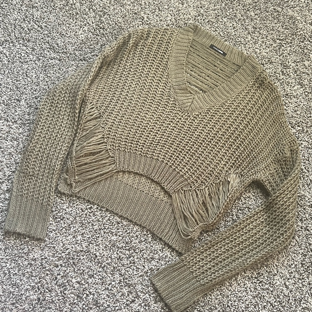 Olive Green Cropped Knit Sweater